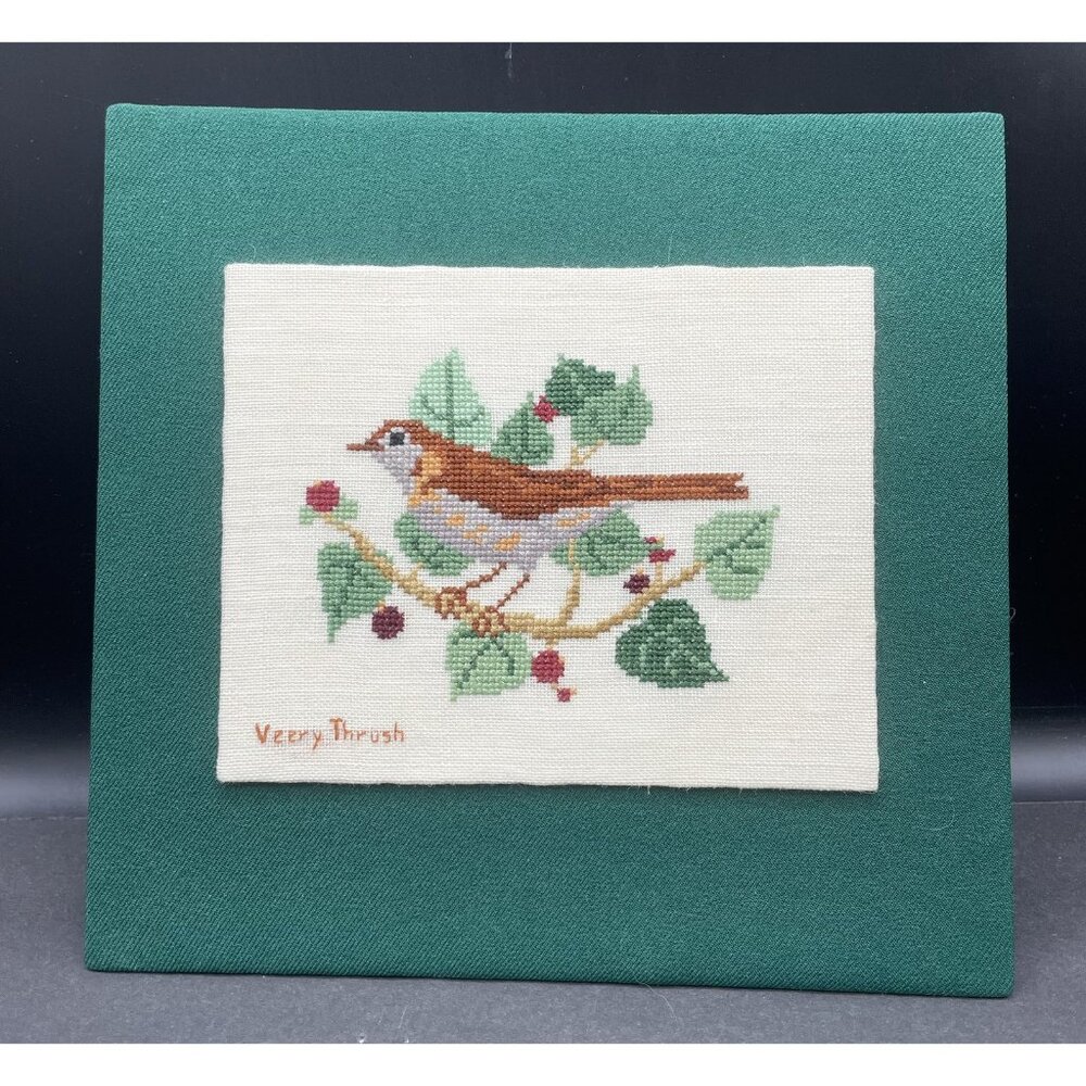 Veery Thrush Cross Stitch Ready To Be Framed or Hang Alone  9X9 1/2